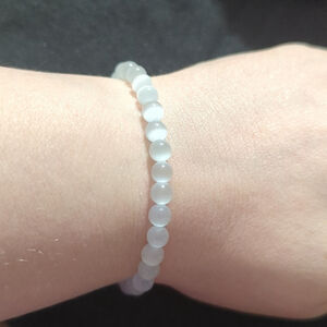 White Selenite Gemstone Beaded Stretchy Elastic Statement Bracelet